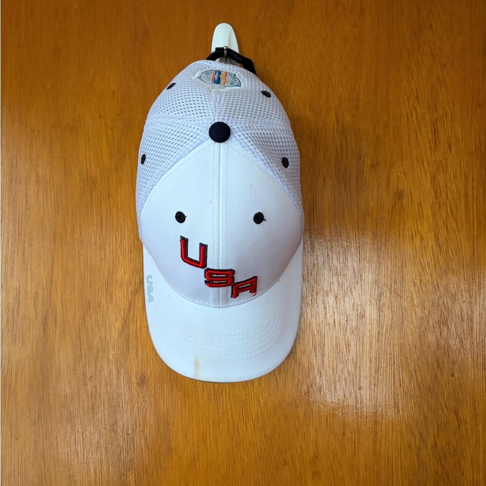 USA White Mesh Baseball Cap with Red Embroidery